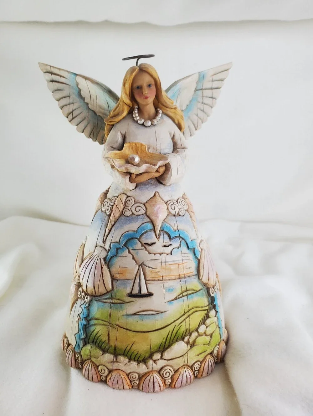 Jim Shore 2003 Angel Figurine Holding Seashell with Pearl, Beach Scene Dress